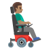 man in motorized wheelchair facing right, medium skin tone